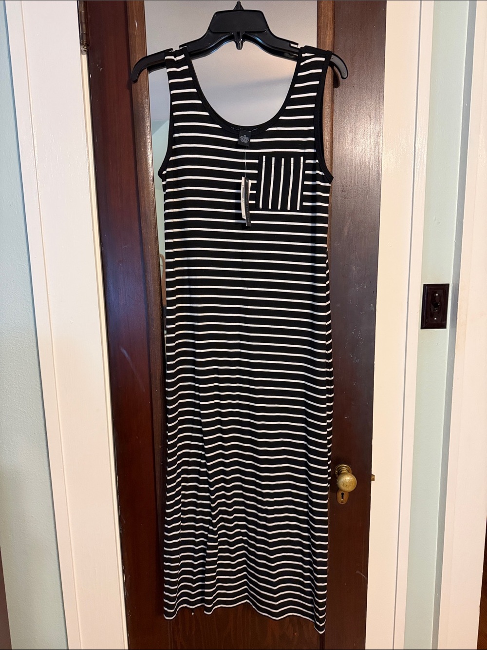Joan Vass Black and White Striped Sleeveless Maxi Dress
